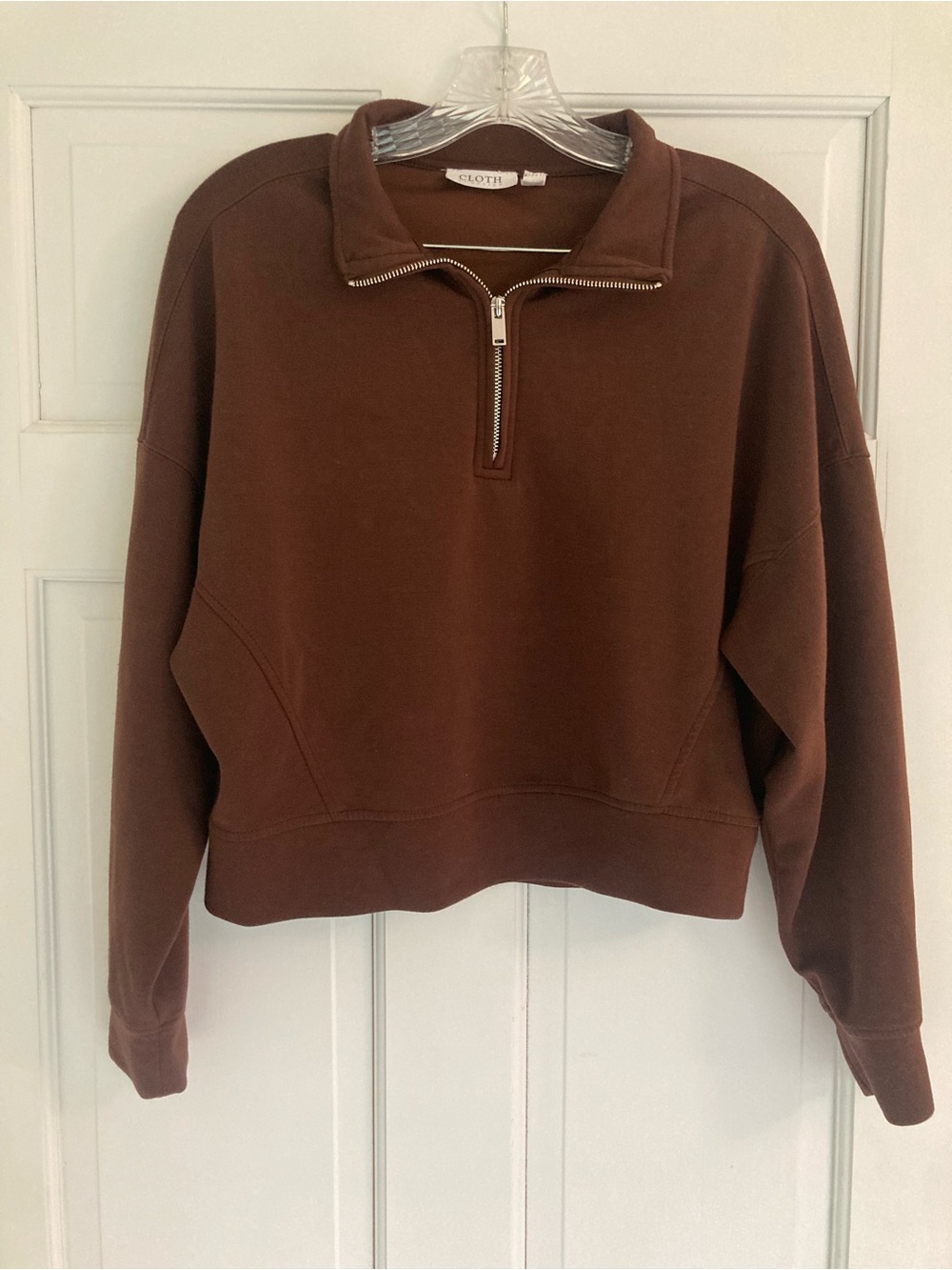 Brown Half-Zip Pullover Cropped Sweatshirt